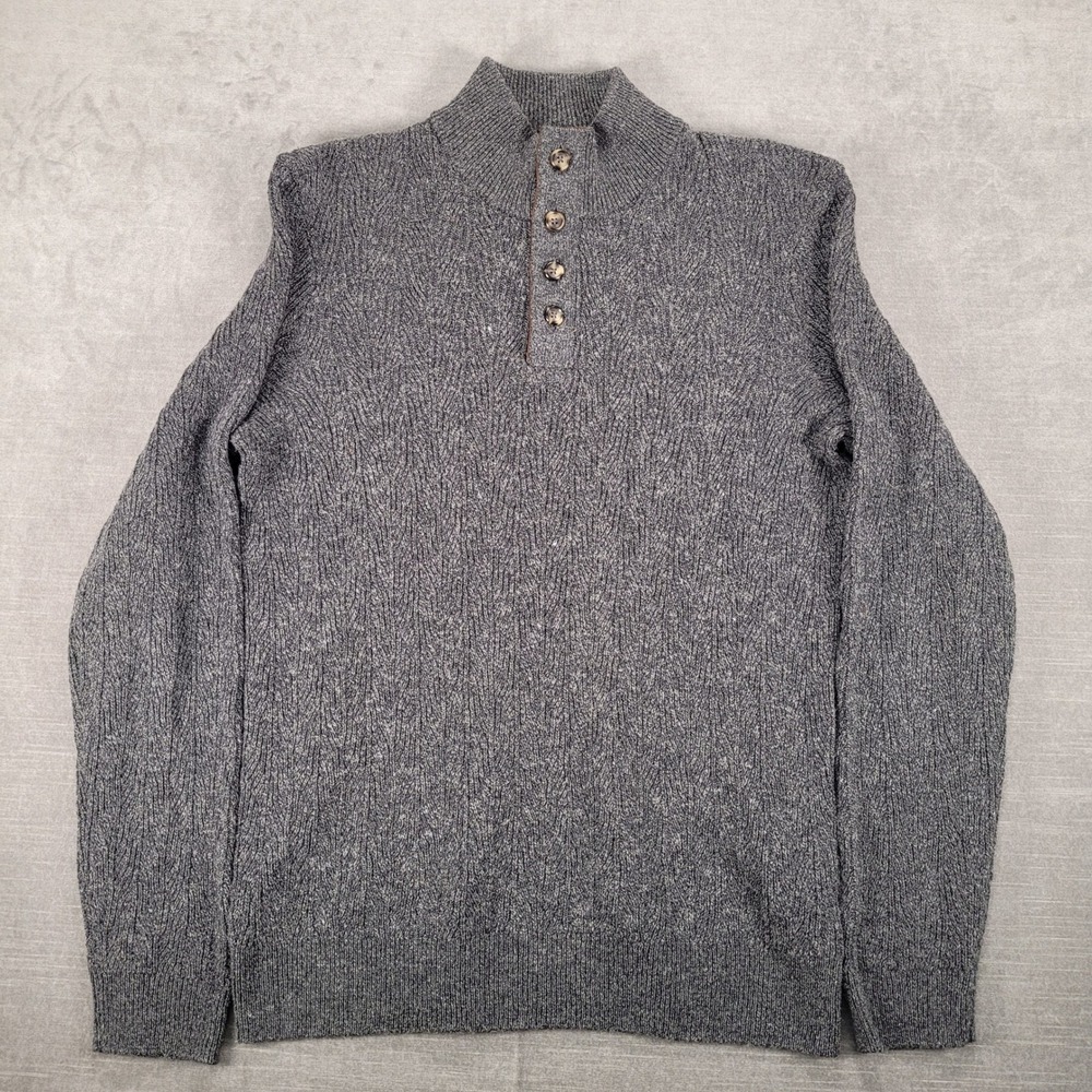 JoS A Bank Reserve Wool Mens Gray Mock Neck Button Sweater Pullover Knitwear Med